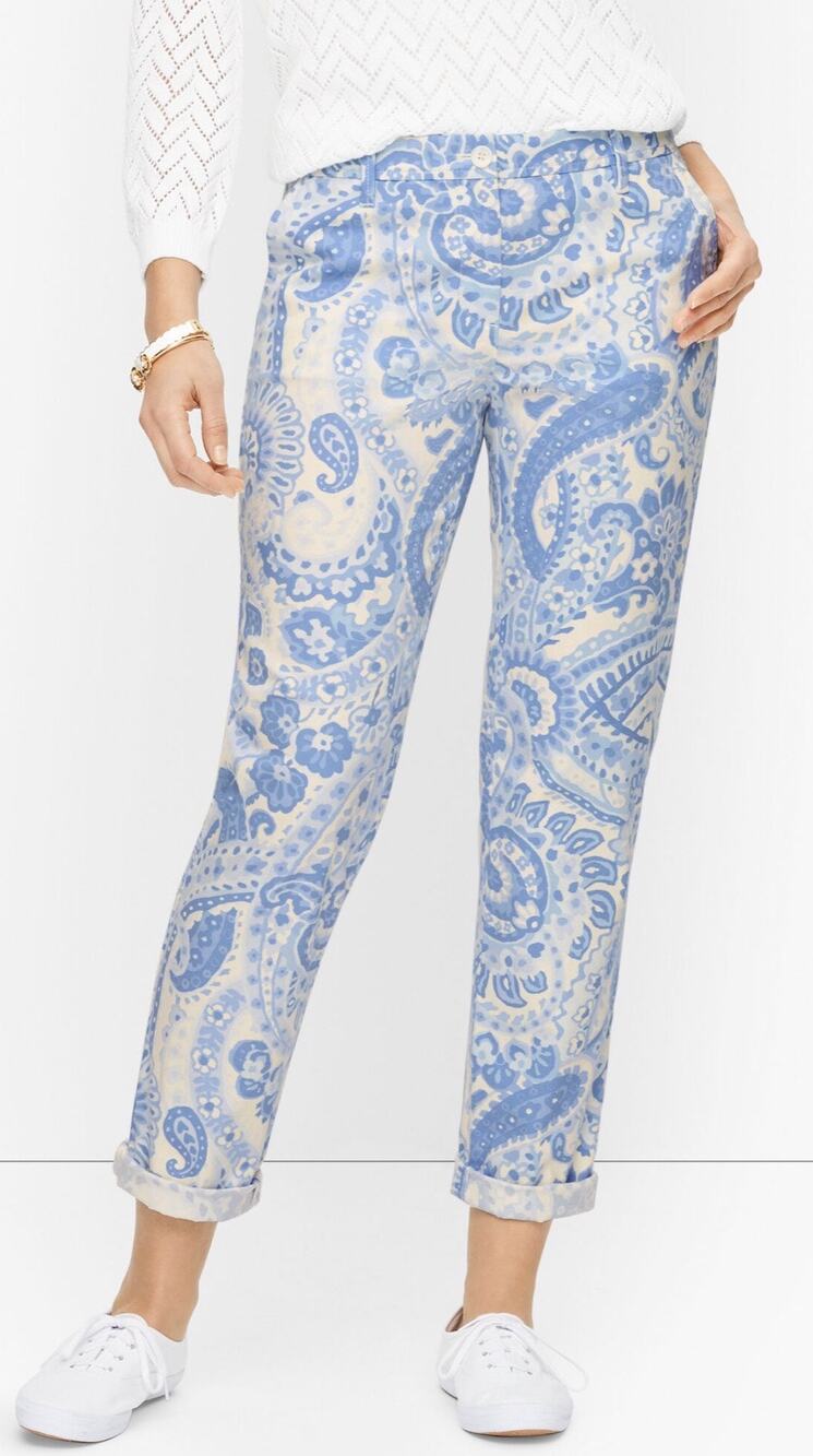 Talbots Relaxed Chinos in Watercolor Paisley Blue Cropped 24W Resort Preppy